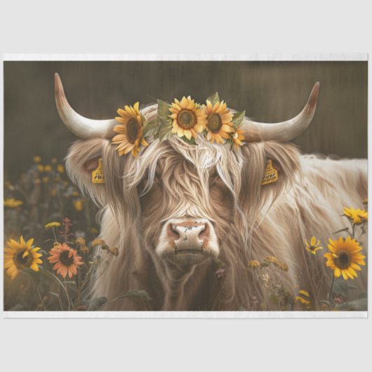 Höhere Kuh im Feld der Sonnenblumen Dekoupage Seidenpapier (Vorderseite)