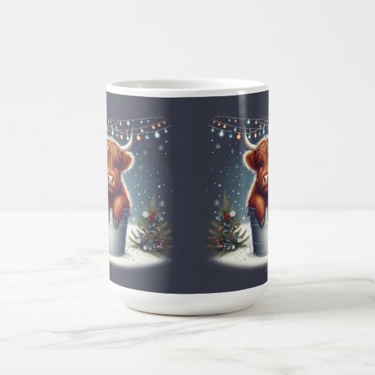 Höhere Kuh in Eimer mit farbenfrohen Lichtern Kaffeetasse (Mittel)