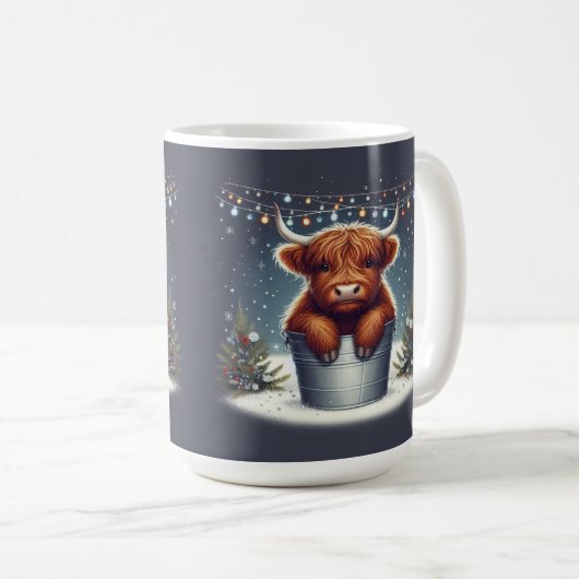 Höhere Kuh in Eimer mit farbenfrohen Lichtern Kaffeetasse (VorderseiteRechts)