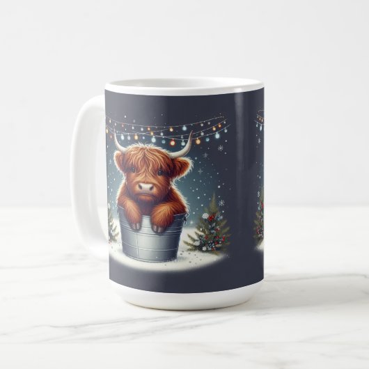 Höhere Kuh in Eimer mit farbenfrohen Lichtern Kaffeetasse (Vorderseite Links)