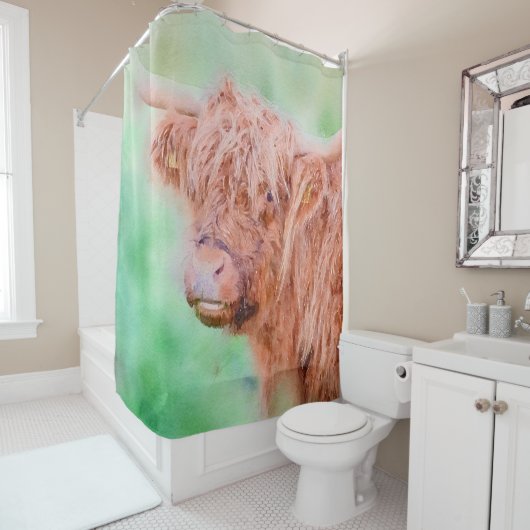 Höhere Kuh nah Wasserfarbe Duschvorhang (Beispiel)