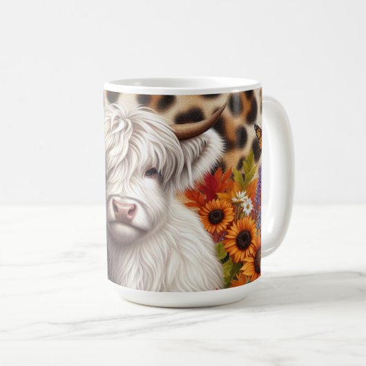 Höhere Kuh umgeben von Herbstpumpen Kaffeetasse (VorderseiteRechts)