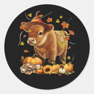 Höhere Kuhstürze und Blätter Pumpkins Herbst Danke Runder Aufkleber