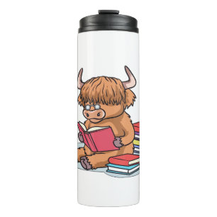 Höhere Rinderkühe lesen Bücher trinken Kaffeeklass Thermosbecher
