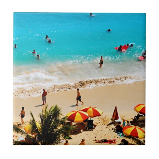 Höhere Sicht auf den Strand von Waikiki, Honolulu Fliese (Vorderseite)
