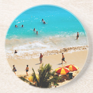 Höhere Sicht auf den Strand von Waikiki, Honolulu Sandstein Untersetzer