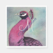 HOHES PINK PEACOCK MONOGRAM PARTY SERVIETTE (Vorderseite)