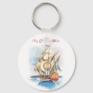 Hohes Schiff auf hoher See Vintage-Weihnachten Schlüsselanhänger