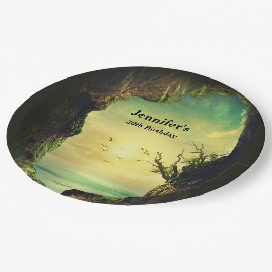 Höhle mit Blick auf das Foto des Tropischen Meeres Pappteller (Schrägansicht)