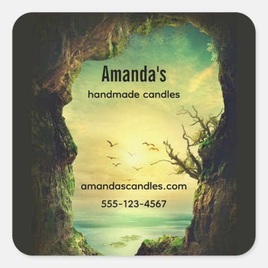 Höhle mit Blick auf das Landschaftliche Foto des M Quadratischer Aufkleber (Vorderseite)