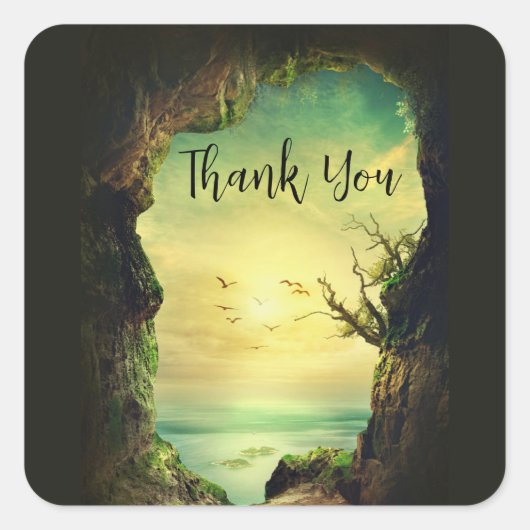 Höhle mit Blick auf das Meer Landschaftliches Foto Quadratischer Aufkleber (Vorderseite)