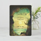 Höhle mit Blick auf das Meer Landschaftliches Foto Save The Date (Stehend Vorderseite)