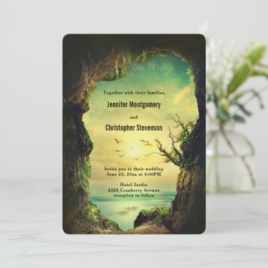 Höhle mit Blick auf das tropische Meer Landschaftl Einladung (Stehend Vorderseite)