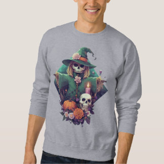 Höhle mit Schädelkürbis und Blume Pixel Art Sweatshirt