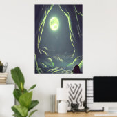 Höhle und Mond | AI Art Poster (Heimbüro)