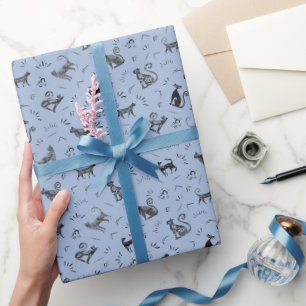 Höhlenkunst Katzen auf Blau Geschenkpapier