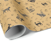 Höhlenkunst Katzen auf Butterscotch Geschenkpapier (Rolleneckpunkt)
