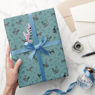 Höhlenkunst Katzen auf Grau Cyan Geschenkpapier