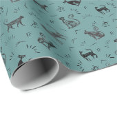 Höhlenkunst Katzen auf Grau Cyan Geschenkpapier (Rolleneckpunkt)