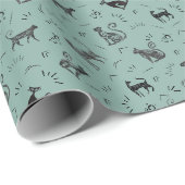 Höhlenkunst Katzen auf Hellgrau Türkis Geschenkpapier (Rolleneckpunkt)