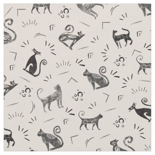 Höhlenkunstkatzen auf Beige Stoff (Nahaufnahme)
