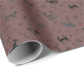 Höhlenkunstkatzen auf dunkelgrauem Rot Geschenkpapier (Rolleneckpunkt)