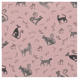 Höhlenkunstkatzen auf dunklem Teerosen-Pink Stoff