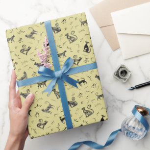 Höhlenkunstkatzen auf Gelb Geschenkpapier
