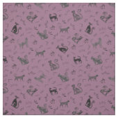 Höhlenkunstkatzen auf Grau Magenta Stoff (Muster)