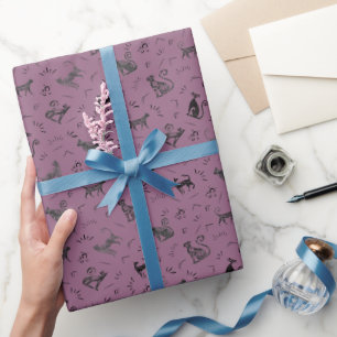 Höhlenkunstkatzen auf grauer Magenta-Wrapperpapier Geschenkpapier