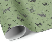 Höhlenkunstkatzen auf Grün Geschenkpapier (Rolleneckpunkt)
