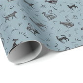 Höhlenkunstkatzen auf Hellgrauem Azurblau Geschenkpapier (Rolleneckpunkt)