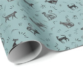 Höhlenkunstkatzen auf hellgrauem Cyan Geschenkpapier (Rolleneckpunkt)
