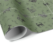 Höhlenkunstkatzen auf Reseda-Grün Geschenkpapier (Rolleneckpunkt)