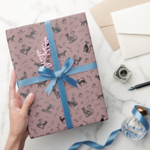 Höhlenkunstkatzen auf staubgrauem Rosa Geschenkpapier