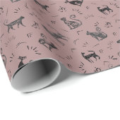 Höhlenkunstkatzen auf staubgrauem Rosa Geschenkpapier (Rolleneckpunkt)