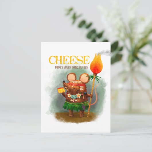 Höhlenmouse und Käse Postkarte (Stehend Vorderseite)