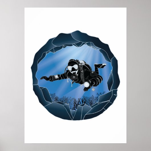 Höhlentauchen Kunst - Unterwasser-Taucher Poster (Vorne)