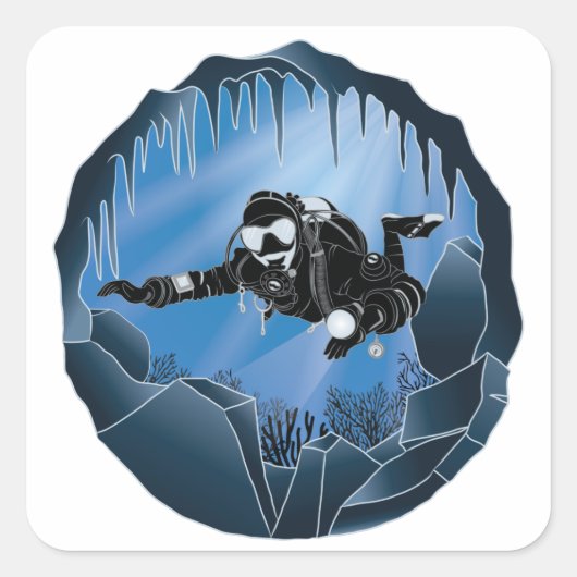 Höhlentauchen - Unterwassertaucher Quadratischer Aufkleber (Vorderseite)