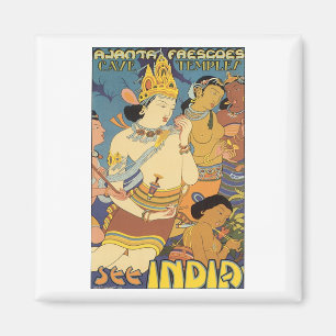 Höhlenteppiche, siehe Indien Reiseplakat Magnet