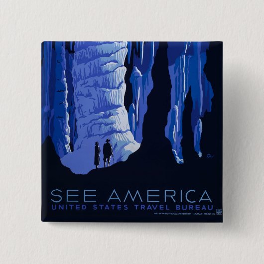 Höhlenweg Vintage Travel Poster Button (Vorderseite)