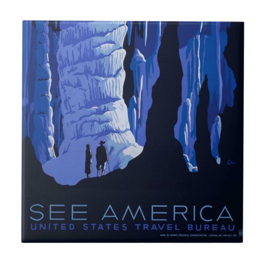 Höhlenweg Vintage Travel Poster Fliese (Vorderseite)