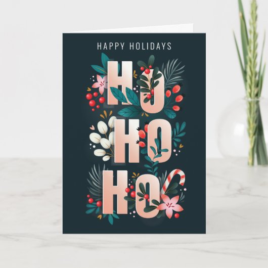 HoHo Holly Branches Candy Cane Weihnachtskarte Dankeskarte (Vorderseite)