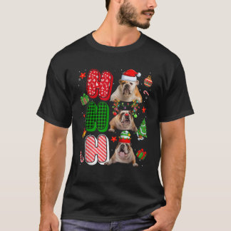 HOHOHO Santa Elf Reindeer English Bulldog Dogs Xma T-Shirt