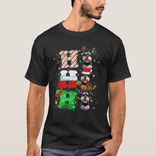 HOHOHOHO Schnauzer Dog Santa Elf Hat Reindeer Chri T-Shirt (Vorderseite)