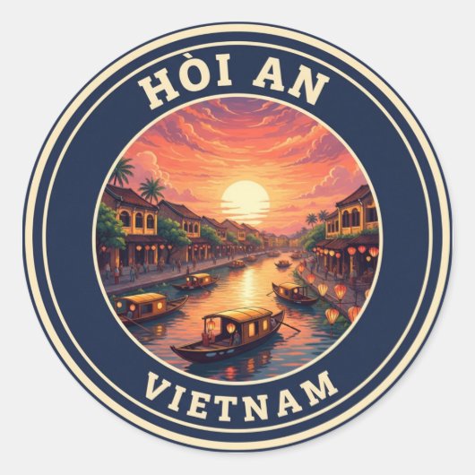Hoi An Vietnam Vintage Travel Runder Aufkleber (Vorderseite)