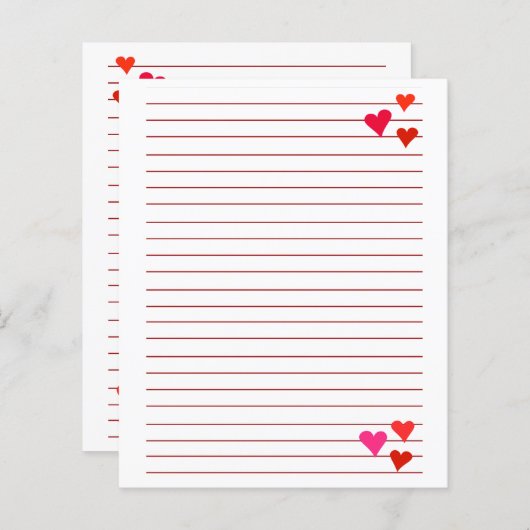 hoja de papel con renglones rojos y corazones (Vorne/Hinten)