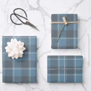 Hoki Blau und Shuttle Grau Kariert Geschenkpapier Set