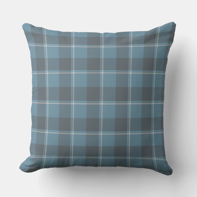 Hoki Blue and Shuttle Gray Plaid Kissen (Vorderseite)