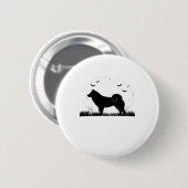 Hokkaido Dog � Halloween Moon Silhouette Classic T Button (Vorne & Hinten)